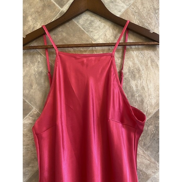 Bebe Satin Midi Slip Dress Women's Sz L Fuschia Cowl Neck Adjustable Straps - Picture 5 of 8